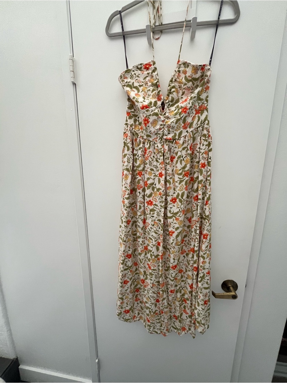 Billabong Ivory Floral Midi Dress with Orange & Green Print